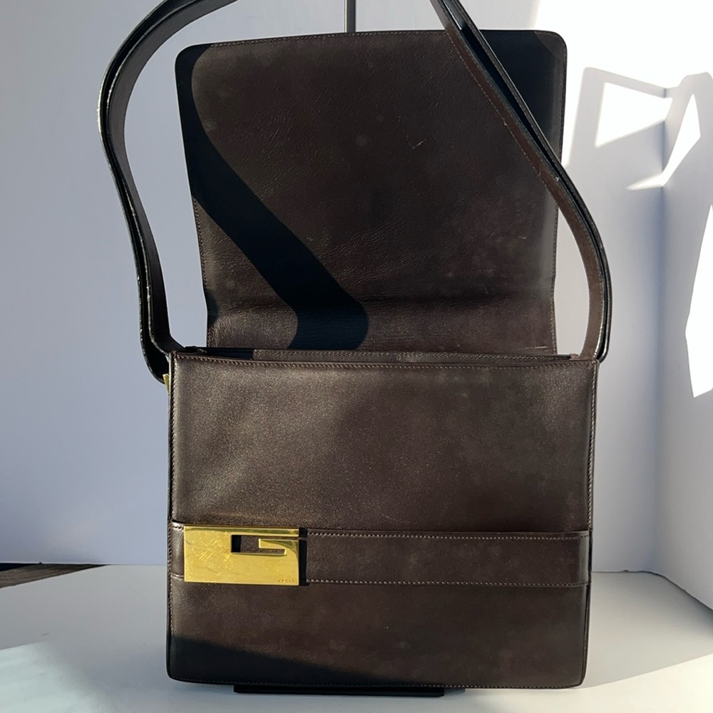 Auth. Vintage Gucci By Tom Ford Era Leather Shoulder Handbag ~ in Dark Brown - Picture 7 of 16